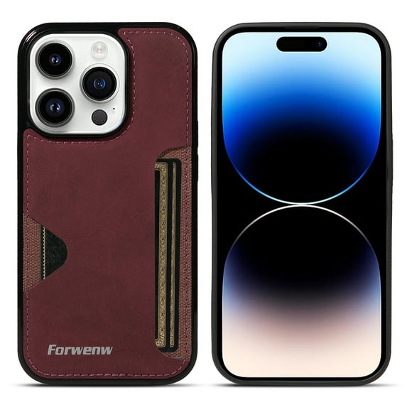 ELEHOLD for iPhone 15 Pro Max Case Vintage Premium PU Leather Wallet Case with Back Credit Card Holder Slim Thin Lightweight Shockproof iPhone 15 Pro Max Phone Case 6.7 inch, Winered