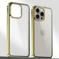thumbnail image 1 of ELEHOLD for iPhone 15 Pro Max Clear Case Plating Aluminium Metal Frame Transparent Clear Cover Slim Thin Anti-Yellowing Shockproof Rugged Case for iPhone 15 Pro Max 6.7 Inch - Gold, 1 of 1