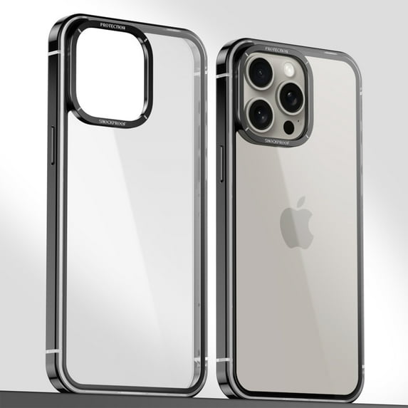 ELEHOLD for iPhone 15 Pro Max Clear Case Plating Aluminium Metal Frame Transparent Clear Cover Slim Thin Anti-Yellowing Shockproof Rugged Case for iPhone 15 Pro Max 6.7 Inch - Black