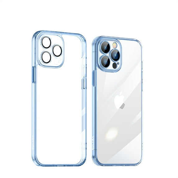 ELEHOLD for iPhone 15 Pro Max Clear Case,Transparent Crystal Clear Slim Lightweight Shockproof with Camera Lens Protective Film Rugged Glass Case for iPhone 15 Pro Max 6.7 Inch,Blue