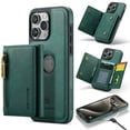 thumbnail image 1 of ELEHOLD for iPhone 15 Pro Max Detachable Wallet Case Premium PU Leather 2-in-1 Magnetic Removable Zipper Card Holders RFID Blocking Logo Hollow View Shockproof Protection Kickstand Case,green, 1 of 1