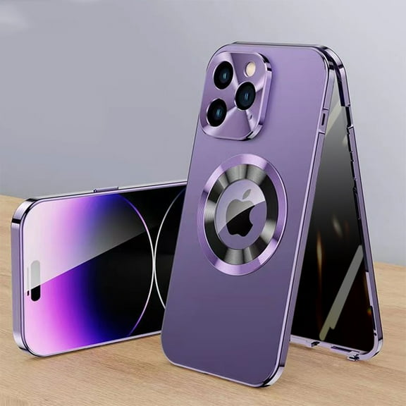 ELEHOLD for iPhone 15 Pro Max Full Body Case,with Built-in Anti-Peeping Privacy Tempered Glass Screen Protector Metal Frame Plating PC Back Shockproof Rugged Case for iPhone 15 Pro Max,Purple