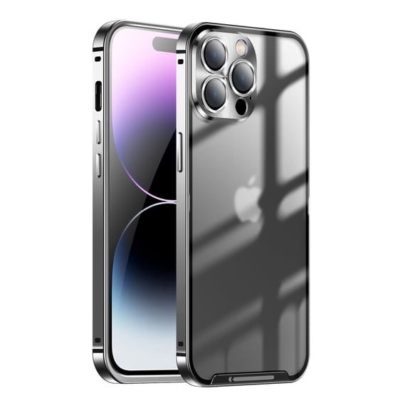 ELEHOLD for iPhone 15 Pro Max Luxury Plating Clear Case Ultra Slim Thin Camera Lens Protective Film Rugged Metal Frame Shockproof Anti-Scratch Case for iPhone 15 Pro Max 6.7",Black