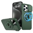 thumbnail image 1 of ELEHOLD for iPhone 15 Pro Max Magnetic Case,Rugged Hard PC Protective Case with Rotation Ring Holder Kickstand Sliding Camera Protector Compatible with Mag Safe for  iPhone 15 Pro Max, Darkgreen, 1 of 6
