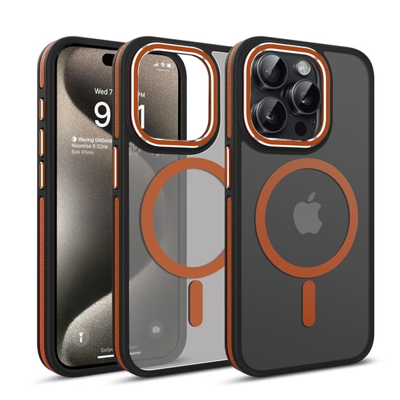 ELEHOLD for iPhone 15 Pro Max Matte Magnetic Case,Translucent Clear Cover Compatible with Mag Safe, Military Grade Drop Protection Shockproof Back Phone Cover for iPhone 15 Pro Max,Orange