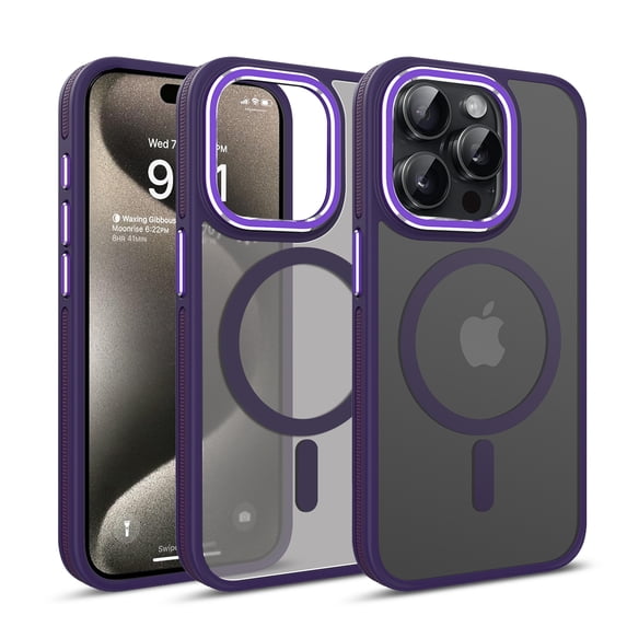 ELEHOLD for iPhone 15 Pro Max Matte Magnetic Case,Translucent Clear Cover Compatible with Mag Safe, Military Grade Drop Protection Shockproof Back Phone Cover for iPhone 15 Pro Max,Purple