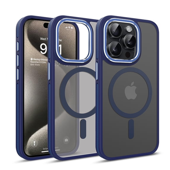 ELEHOLD for iPhone 15 Pro Max Matte Magnetic Case,Translucent Clear Cover Compatible with Mag Safe, Military Grade Drop Protection Shockproof Back Phone Cover for iPhone 15 Pro Max,Blue