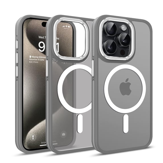 ELEHOLD for iPhone 15 Pro Max Matte Magnetic Case,Translucent Clear Cover Compatible with Mag Safe, Military Grade Drop Protection Shockproof Back Phone Cover for iPhone 15 Pro Max,Grey