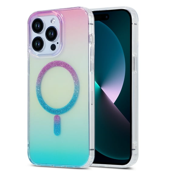 ELEHOLD for iPhone 15 Pro Max Slim Magnetic Case, Gradient Glitter Sparkle Clear Case, MagSafe Compatible Support Wireless Charging Shockproof Non-Yellowing iPhone 15 Pro Max Case Cover,Green