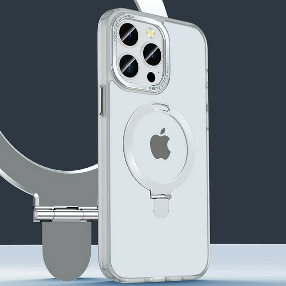 ELEHOLD for iPhone 15 Pro Max Slim Matte Case,Mag Safe Magnetic Translucent Frosted with Foldable Ring Holder Stand Shockproof Protective Case Cover for iPhone 15 Pro Max,Clear