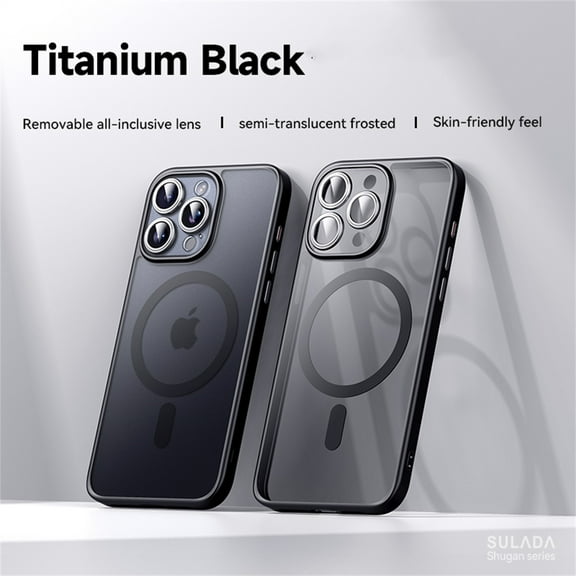 ELEHOLD for iPhone 15 Pro Max Translucent Matte Case Removable All-inclusive Lens Protection Slim Lightweight Magnetic Compatible with MagSafe Shockproof Case for iPhone 15 Pro Max,black