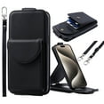 thumbnail image 1 of ELEHOLD for iPhone 15 Pro Max Wallet Crossbody Case Premium PU Leather Organ Card Slots Magnetic Closure Detachable Wrist Lanyard Shoulder Strap Flip Shockproof iPhone 15 Pro Max Cover,Black, 1 of 8