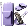 thumbnail image 1 of ELEHOLD for iPhone 15 Pro Max Wallet Crossbody Case Premium PU Leather Organ Card Slots Magnetic Closure Detachable Wrist Lanyard Shoulder Strap Flip Shockproof iPhone 15 Pro Max Cover,Purple, 1 of 10