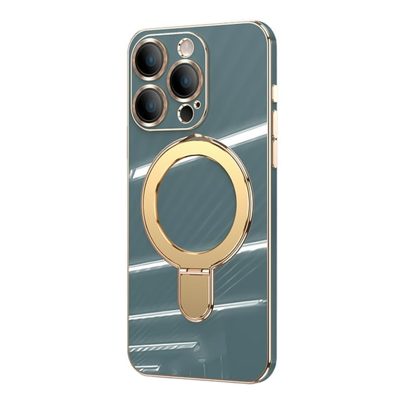 ELEHOLD for iPhone 15 Pro Plating Magnetic Case Slim Thin Shockproof with Metal Ring Holder Folding Kickstand All-Inclusive Lens Protection Mag Safe Compatible Protective Cover,grayblue