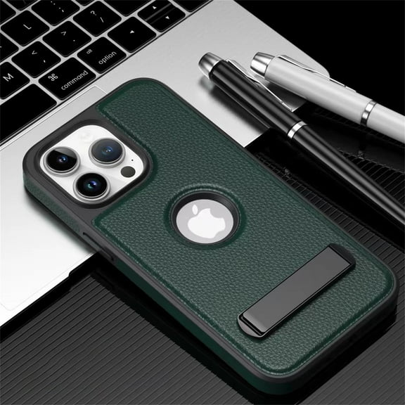 ELEHOLD for iPhone 15 Pro Premium PU Leather Case Luxury Logo Cutout View Strong Magnetic Compatible with Mag Safe Charging Folding Kickstand Shockproof Protective Cover,darkgreen
