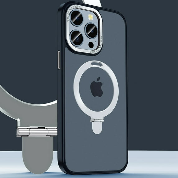 ELEHOLD for iPhone 15 Pro Slim Matte Case,Mag Safe Magnetic Translucent Frosted with Foldable Ring Holder Stand Shockproof Protective Case Cover for iPhone 15 Pro -6.1 Inch,Silver