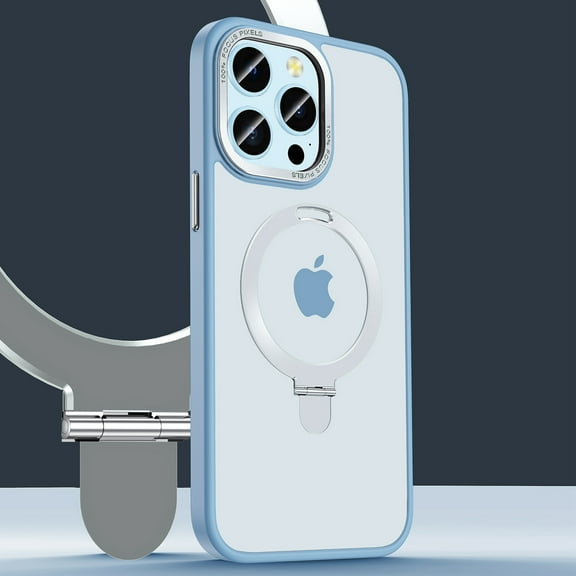 ELEHOLD for iPhone 15 Pro Slim Matte Case,Mag Safe Magnetic Translucent Frosted with Foldable Ring Holder Stand Shockproof Protective Case Cover for iPhone 15 Pro -6.1 Inch,Blue