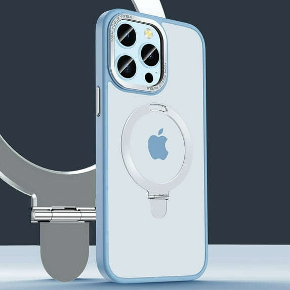 ELEHOLD for iPhone 15 Pro Slim Matte Case,Mag Safe Magnetic Translucent Frosted with Foldable Ring Holder Stand Shockproof Protective Case Cover for iPhone 15 Pro -6.1 Inch,Blue