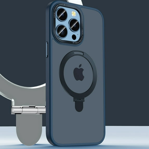 ELEHOLD for iPhone 15 Pro Slim Matte Case,Mag Safe Magnetic Translucent Frosted with Foldable Ring Holder Stand Shockproof Protective Case Cover for iPhone 15 Pro -6.1 Inch,Deep Blue