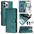 thumbnail image 1 of ELEHOLD for iPhone 15 Pro Wallet Case, Embossed Cat PU Leather RFID Blocking Credit Card Slot Kickstand Support Wireless Charging Shockproof Case with Crossbody Strap for iPhone 15 Pro,Darkgreen, 1 of 11