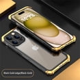 thumbnail image 1 of ELEHOLD for iPhone 15 Rugged Case Aluminium Alloy Metal Frame Glass Back Panel Military Grade Shockproof Protection Support Wireless Charging for iPhone 15,blackgold, 1 of 6