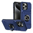 thumbnail image 1 of ELEHOLD for iPhone 15 Rugged Hard Case with Metal Ring Holder Kickstand Work with Magnetic Car Mount Hidden Card Slot Pocket Shockproof Anti-Drop Armor Protective Cover,Blue, 1 of 7