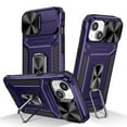 thumbnail image 1 of ELEHOLD for iPhone 15 Rugged Heavy Duty Case,with Slide Camera Lens Protector Rotating Ring Holder Kickstand Work with Magnetic Car Mount Holder Shockproof Case for iPhone 15,Purple, 1 of 10