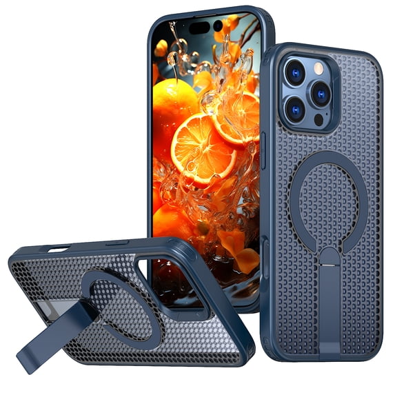 ELEHOLD For iPhone 15 Shockproof Magnetic Rugged Case 3D Vented Design Cover, MagSafe Compatible, with Kickstand (Horizontal & Vertical Display), Blue
