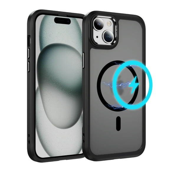ELEHOLD For iPhone 15 Slim Shockproof Case, Skin-Friendlyp. Rugged Cover, MagSafe Compatible, Non-Slip, Raised Edges For Cam & Screen Protection, Black