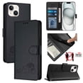 thumbnail image 1 of ELEHOLD for iPhone 15 Wallet Case, Embossed Cat PU Leather RFID Blocking Credit Card Slot Kickstand Support Wireless Charging Shockproof Case with Crossbody Strap for iPhone 15,Black, 1 of 11