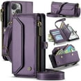 thumbnail image 1 of ELEHOLD for iPhone 15 Wallet Case,Support Wireless Charging PU Leather RFID Blocking Card Holder Kickstand Flip Shockproof Protective Case with Crossbody Wristlet Strap for iPhone 15,Purple, 1 of 9