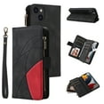 thumbnail image 1 of ELEHOLD for iPhone 15 Wallet Case Zipper Pocket Large Capacity Card Slots Flip Stand Magnetic Phone Cover design for iPhone 15 -6.1 Inch with Wrist Strap Purse Case,Black, 1 of 11
