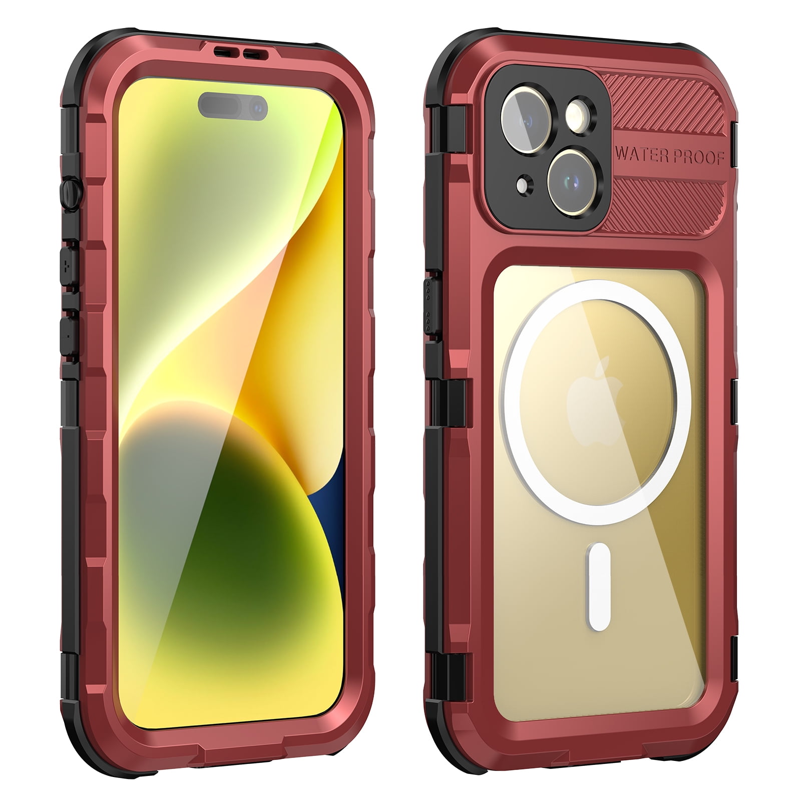 ELEHOLD for iPhone 15 Waterproof Rugged Case Mag Safe Compatible Built-in Screen Protector IP68 Underwater 360° Full Body Shockproof Dustproof Magnetic Case for iPhone 15,Red