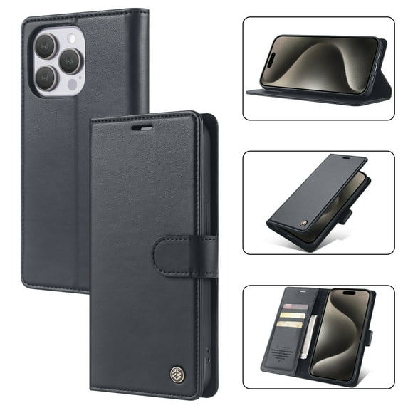 ELEHOLD for iPhone 16 Business Wallet Case with RFID Blocking Credit Card Holder PU Leather Flip Kickstand Protective Shockproof Cover Women Men for iPhone 16,Black