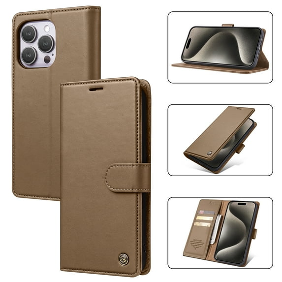 ELEHOLD for iPhone 16 Business Wallet Case with RFID Blocking Credit Card Holder PU Leather Flip Kickstand Protective Shockproof Cover Women Men for iPhone 16,Brown