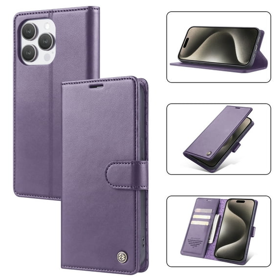 ELEHOLD for iPhone 16 Business Wallet Case with RFID Blocking Credit Card Holder PU Leather Flip Kickstand Protective Shockproof Cover Women Men for iPhone 16,Purple