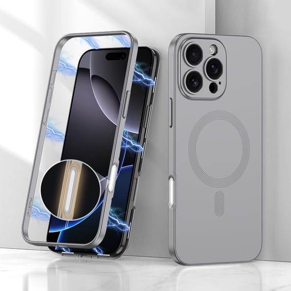 ELEHOLD for iPhone 16 Case,Compatible with Mag Safe Accessories,360 Degree Full Body Protection Magnetic Adsorption Metal Bumper Frame Flip Cover Case for iPhone 16,Gray