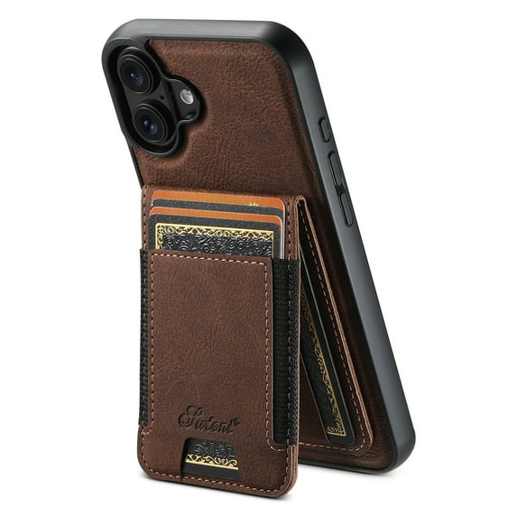 ELEHOLD for iPhone 16 Case, Compatible with Mag Safe Accessory, 2 in 1 Detachable Magnetic Card Holder Faux Lychee Pattern Leather Kickstand Wallet Case for iPhone 16,Brown