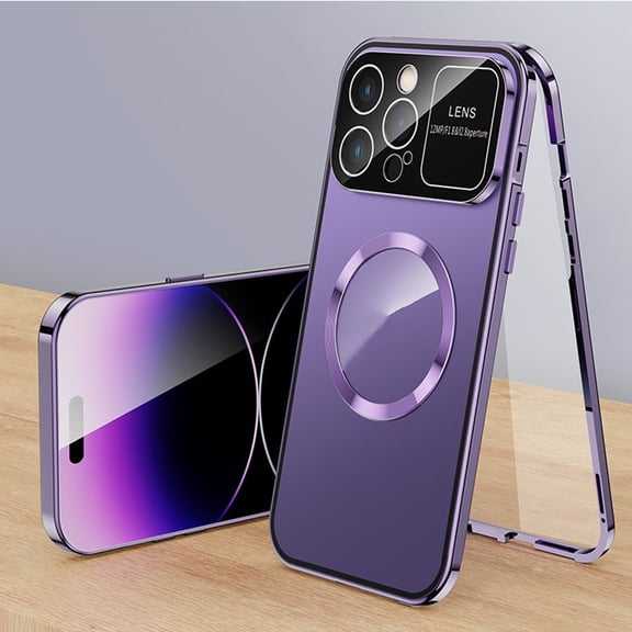 ELEHOLD for iPhone 16 Case, Compatible with Mag Safe Accessory Military Grade Drop Protection Electroplated Bumper Case with Screen Protector for iPhone 16,Purple