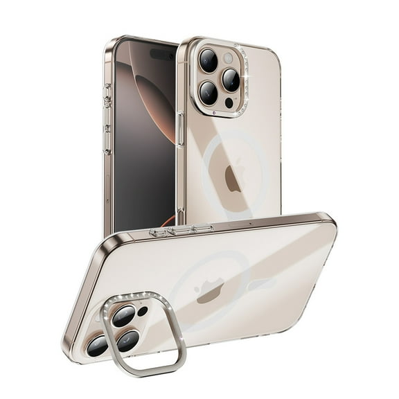 ELEHOLD for iPhone 16 Case, Compatible with Mag Safe Accessory, Military-Grade Shockproof Bling Diamond Len Stand Scratch-Resistant Crystal Clear Case for iPhone 16,Clear
