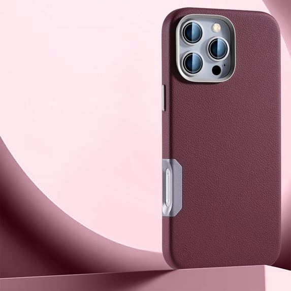 ELEHOLD for iPhone 16 Case, Compatible with Mag Safe Accessory Stylish Litchi Leather Soft Fiber Lining Lip Screen Protection Shockproof Case for iPhone 16,Winered