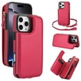 thumbnail image 1 of ELEHOLD for iPhone 16 Case,Flip Kickstand RFID Blocking Card Slot Holder Zipper PU Leather Crossbody Wallet Shock-Absorbent Protective Case with Crossbody Strap,Red, 1 of 6