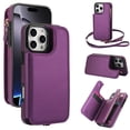 thumbnail image 1 of ELEHOLD for iPhone 16 Case,Flip Kickstand RFID Blocking Card Slot Holder Zipper PU Leather Crossbody Wallet Shock-Absorbent Protective Case with Crossbody Strap,Darkpurple, 1 of 6