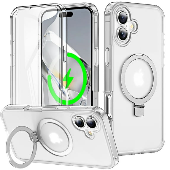 ELEHOLD for iPhone 16 Case,Magnetic Compatible with Mag Safe Accessory Invisible Stand Built-in Screen Protector Military Drop Protection Shockproof Frosted Translucent Case,Clear