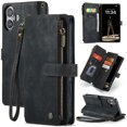 thumbnail image 1 of ELEHOLD for iPhone 16 Case for Men Women Wallet Case, Premium Leather Shockproof Purse Case with Credit Card Slots Zipper Pocket Anti-Loss Wriststrap iPhone 16,Black, 1 of 8