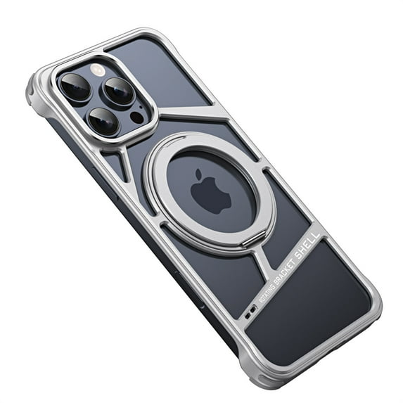 ELEHOLD for iPhone 16 Case,Metal Bumper Frameless 360° Rotation Ring Kickstand Magnetic Aluminium Shockproof Drop Protection Case for iPhone 16 ,Silver