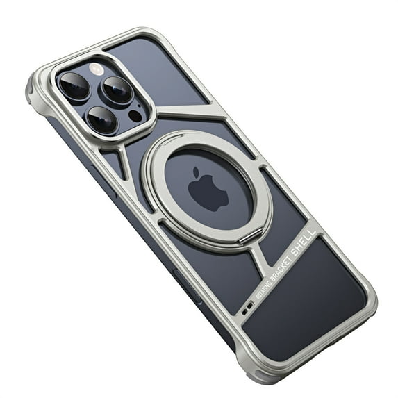 ELEHOLD for iPhone 16 Case,Metal Bumper Frameless 360° Rotation Ring Kickstand Magnetic Aluminium Shockproof Drop Protection Case for iPhone 16 ,Titanium