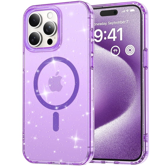 ELEHOLD for iPhone 16 Glitter Clear Magentic Case,Transparent Clear Soft TPU Bling Shiny Design Compatible with Mag Safe Shockproof Fashion Girly Case for iPhone 16,Purple