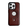 thumbnail image 1 of ELEHOLD for iPhone 16 Magnetic Case Premium Leather Logo Hollow Design Foldable Ring Holder Kickstand Support Mag Safe Charging Shockproof Case for iPhone 16,Coffee, 1 of 6