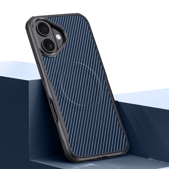 ELEHOLD for iPhone 16 Plus Case, Carbon Fiber Pattern Magnetic Military-Grade Drop Supports Wireless Charging Shockproof Non-slip Phone Case for iPhone 16 Plus,Darkblue